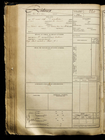 Ridoux, Louis Léonce Marc, né le 12 mars 1896 à Montdidier (Somme), classe 1916, matricule n° 220, Bureau de recrutement de Péronne