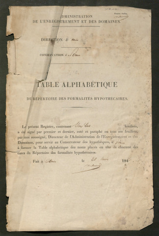 Table du répertoire des formalités, de Bocquillon à Brindosiere, registre n° 6 (Péronne)