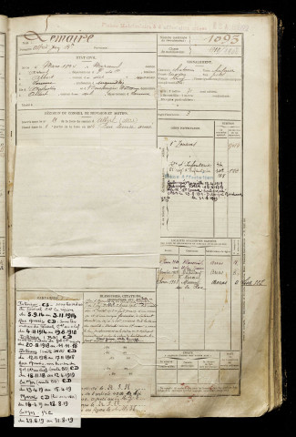 Lemaire, Alfred Jean Baptiste, né le 04 mars 1894 à Maroeuil (Pas-de-Calais), classe 1914, matricule n° 1093, Bureau de recrutement de Péronne