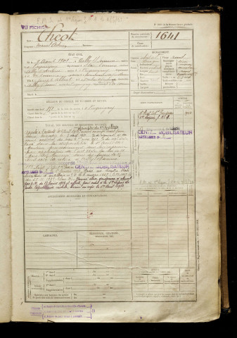 Théot, Marcel Adrien, né le 09 août 1901 à Ailly-sur-Somme (Somme), classe 1921, matricule n° 1641, Bureau de recrutement d'Amiens