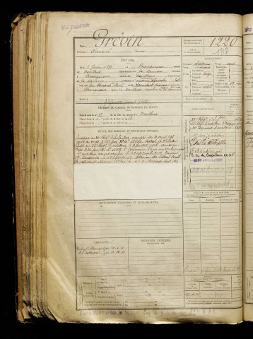 Prévin, Fernand, né le 06 juin 1899 à Beauquesne (Somme), classe 1919, matricule n° 1220, Bureau de recrutement d'Abbeville