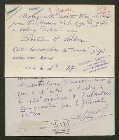 Témoignage de Arailh (d'), Robert et correspondance avec Jacques Péricard