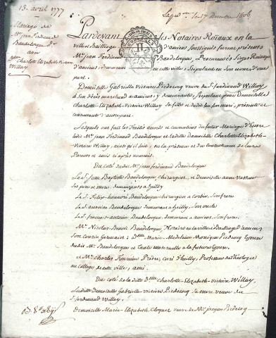 Etude de Me Louis François Janvier à Amiens (étude n°2). Minutes de l’année 1777