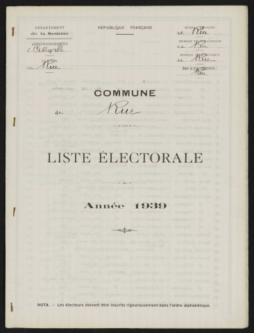 Liste électorale : Rue