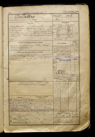 Delattre, Etienne Gabriel Eugène, né le 11 mars 1898 à Rainneville (Somme), classe 1918, matricule n° 545, Bureau de recrutement d'Amiens
