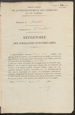 Répertoire des formalités hypothécaires, du 17/02/1870 au 22/07/1870, volume n° 120 (Conservation des hypothèques de Doullens)