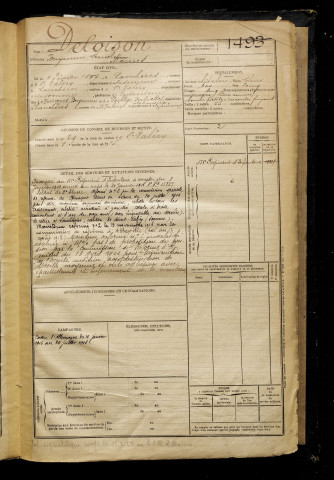 Deloison, Benjamin Marcel Marius, né le 04 février 1897 à Lanchères (Somme), classe 1917, matricule n° 1493, Bureau de recrutement d'Abbeville