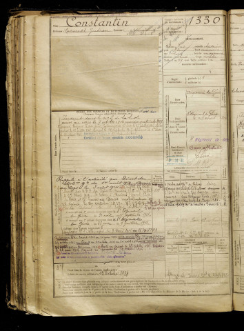 Constantin, Ernest Julien, né le 13 janvier 1885 à Asnières-sur-Seine (Hauts-de-Seine), classe 1905, matricule n° 1330, Bureau de recrutement d'Amiens