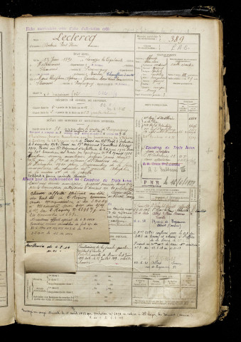 Leclercq, Antoine Paul Henri, né le 13 juin 1891 à Longpré-les-Corps-Saints (Somme), classe 1911, matricule n° 389, Bureau de recrutement d'Amiens