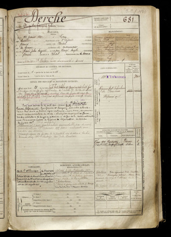 Derche, Auguste François Julien, né le 22 février 1890 à Gouy (Aisne), classe 1910, matricule n° 681, Bureau de recrutement de Péronne