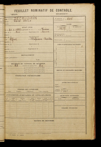 Décaudain, René Émile, né le 31 janvier 1897 à Favières (Somme), classe 1917, matricule n° 545, Bureau de recrutement d'Abbeville