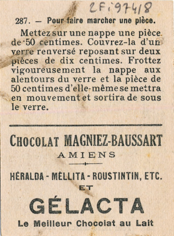 Chocolat Magniez-Baussart, Amiens. Image 387 : pour faire marcher une pièce