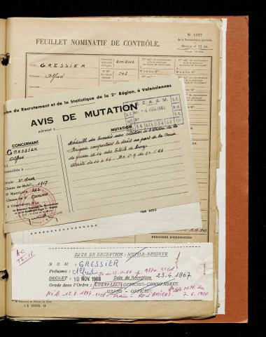 Gressier, Alfred, né le 12 août 1897 à Saleux (Somme), classe 1917, matricule n° 242, Bureau de recrutement d'Amiens