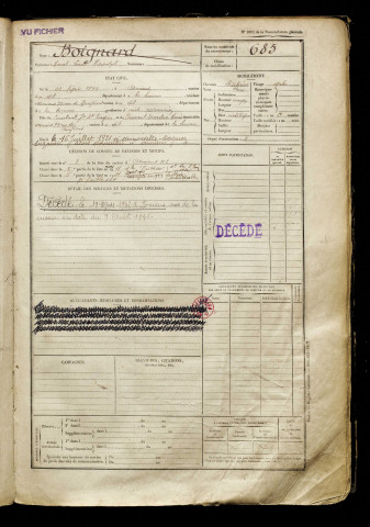 Boignard, Marcel Louis Hippolyte, né le 22 février 1899 à Amiens (Somme), classe 1919, matricule n° 685, Bureau de recrutement d'Amiens