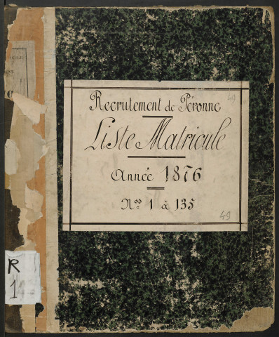 Péronne : liste des matricules n° 1 à 135 des hommes étrangers à la subdivision de la classe 1876