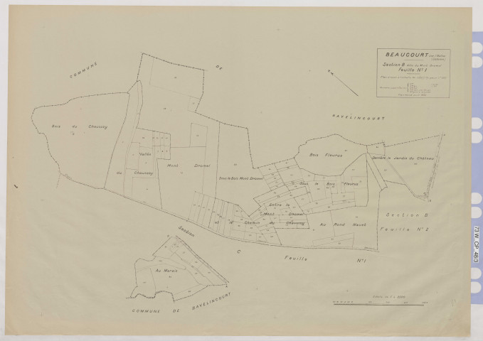 Plan du cadastre rénové - Beaucourt-sur-l'Hallue : section B1