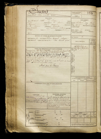 Sonsois, Oswald Octave Achille, né le 14 avril 1896 à Roye (Somme), classe 1916, matricule n° 154, Bureau de recrutement de Péronne