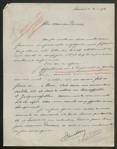 Témoignage de Arnalsteen, Edouard (Grenadier) et correspondance avec Jacques Péricard