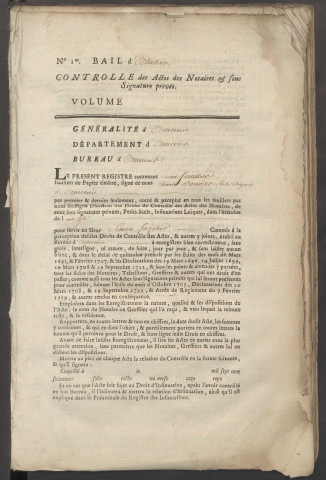 Contrôle des actes du bureau d’Amiens pour la période du 7 avril 1773 au 29 novembre 1773