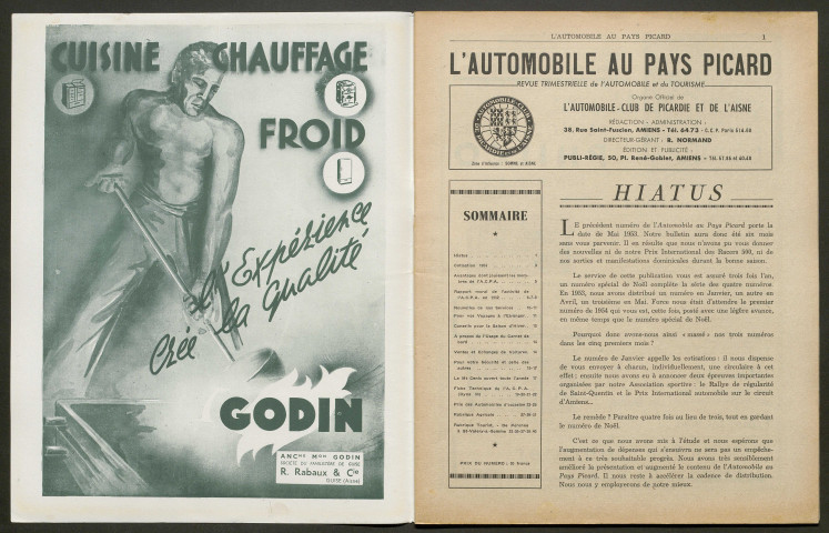 L'Automobile au Pays Picard. Revue de l'Automobile et du Tourisme. Organe officiel de l'Automobile-Club de Picardie et de l'Aisne, 374, janvier 1954