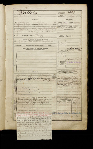 Wallois, Léon Etienne, né le 02 janvier 1881 à Brimeux (Pas-de-Calais), classe 1901, matricule n° 1539, Bureau de recrutement d'Amiens