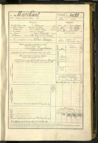 Marchant, Octave Edouard Patrice, né le 26 février 1860 à Béhencourt (Somme, France), classe 1880, matricule n° 1099, Bureau de recrutement d'Amiens