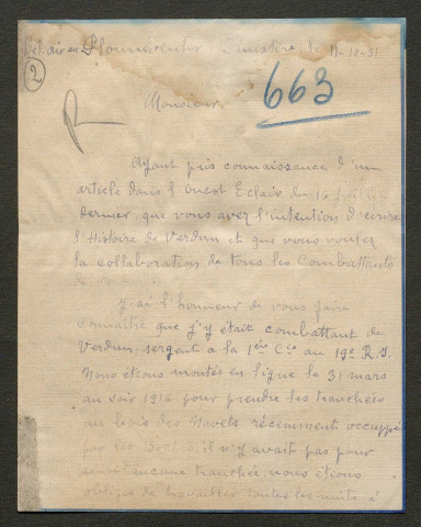 Témoignage de Tigréat, François et correspondance avec Jacques Péricard