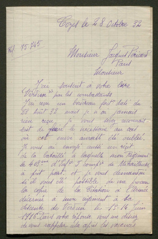 Témoignage de Gautier, Edmond (Mitrailleur) et correspondance avec Jacques Péricard