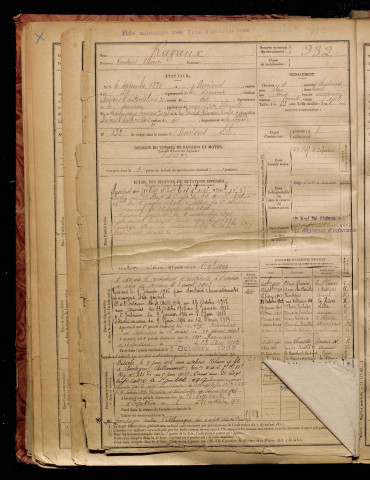 Ravaux, Constant Albéric, né le 06 septembre 1875 à Amiens (Somme), classe 1895, matricule n° 932, Bureau de recrutement d'Amiens