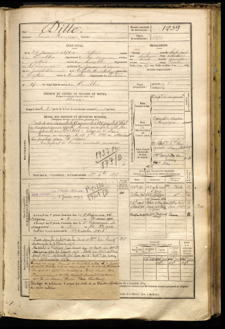 Ditte, Louis François, né le 29 janvier 1874 à Ytres (Somme), classe 1894, matricule n° 1259, Bureau de recrutement de Péronne