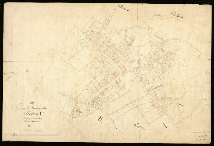Plan du cadastre napoléonien - Auchonvillers : Village (Le), développement de la section C
