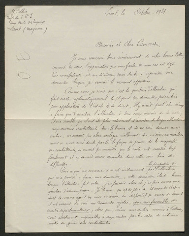 Témoignage de Collin, Yves (officier d'administration) et correspondance avec Jacques Péricard