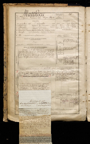 Matthieu, Cyprien François Ulysse Alfred, né le 10 juillet 1876 à Canaples (Somme), classe 1896, matricule n° 216, Bureau de recrutement d'Abbeville