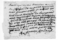 Correspondance de madame Babeuf adressée à son mari, lors de son emprisonnement en 1796. Cette lettre fait partie d'un lot de correspondances de Babeuf de 1787 à 1842 (copies de pièces) paraissant réunies en vue d'une biographie du personnage