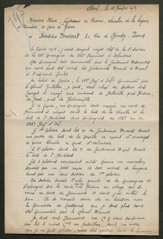 Témoignage de Hovine, Henri (Sergent major) et correspondance avec Jacques Péricard