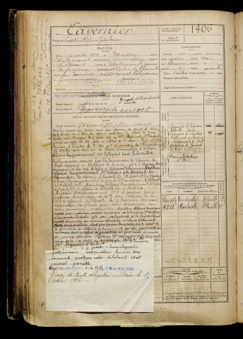 Tavernier, Léopold Alphonse Gabriel, né le 16 octobre 1887 à Huppy (Somme), classe 1907, matricule n° 1406, Bureau de recrutement d'Abbeville