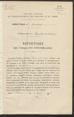 Répertoire des formalités hypothécaires, du 14/08/1941 au 14/01/1942, registre n° 003 (Conservation des hypothèques de Montdidier)