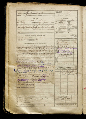 Normand, Gabriel, né le 01 janvier 1899 à Saleux (Somme), classe 1919, matricule n° 58, Bureau de recrutement d'Amiens