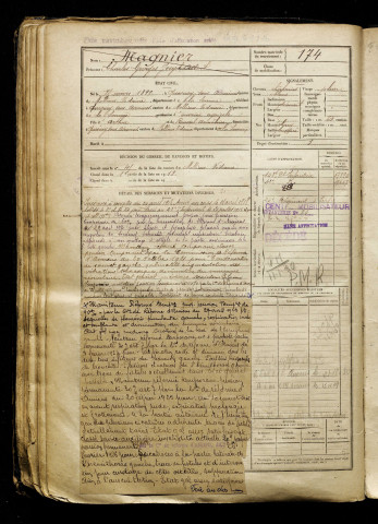 Magnier, Charles Georges Joseph Albert, né le 25 mars 1899 à Quesnoy-sur-Airaines (Somme), classe 1919, matricule n° 174, Bureau de recrutement d'Amiens
