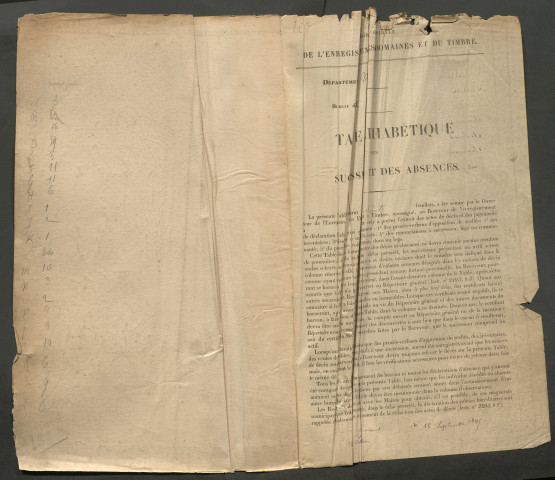 Table des successions et absences du bureau de Bray-sur-Somme