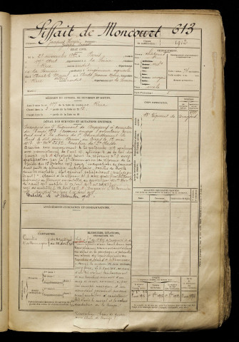 Siffait De Moncourt, Jacques Henri Joseph Ernest, né le 21 novembre 1892 à Paris 17e Arrondissement (Paris), classe 1912, matricule n° 613, Bureau de recrutement d'Abbeville