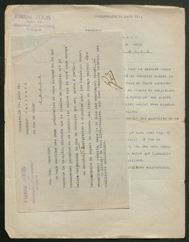 Témoignage de Joos, Pierre (Sous-lieutenant) et correspondance avec Jacques Péricard