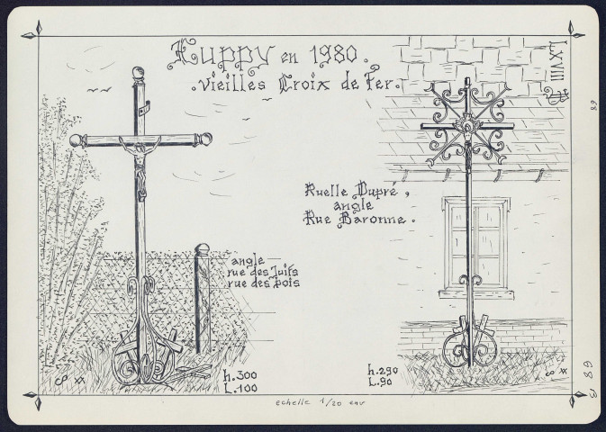 Huppy en 1980 : vieilles croix de fer, angle rue des Juifs et rue des bois, ruelle Dupré – angle rue Baronne - (Reproduction interdite sans autorisation - © Claude Piette)