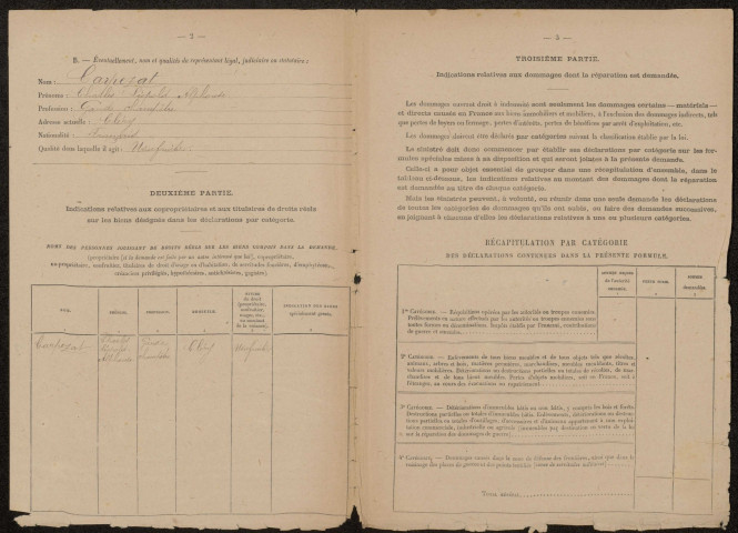 Cléry-sur-Somme. Demande d'indemnisation des dommages de guerre : dossier Carpezat-Dubois