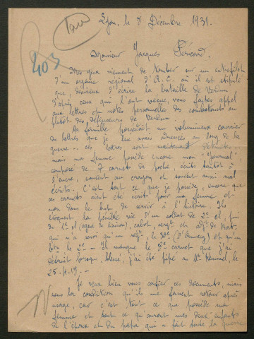 Témoignage de Astate, Joseph et correspondance avec Jacques Péricard