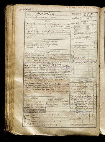 Hédelin, Charles Léopold, né le 12 décembre 1899 à Équennes-Éramecourt (Somme), classe 1919, matricule n° 220, Bureau de recrutement d'Amiens