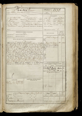 Hénot, Alfred Jules Charles, né le 25 mars 1889 à Framicourt (Somme), classe 1909, matricule n° 1135, Bureau de recrutement d'Abbeville