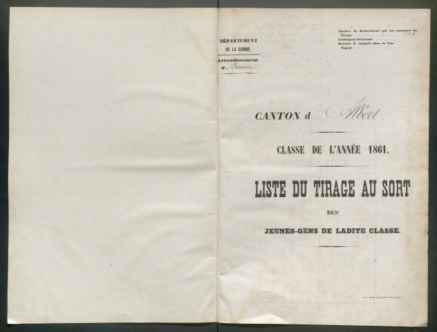Tirage au sort (arrondissement de Péronne) de l'année 1861