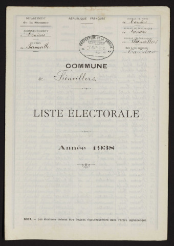Liste électorale : Fienvillers