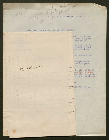 Témoignage de Bièque, Paul et correspondance avec Jacques Péricard